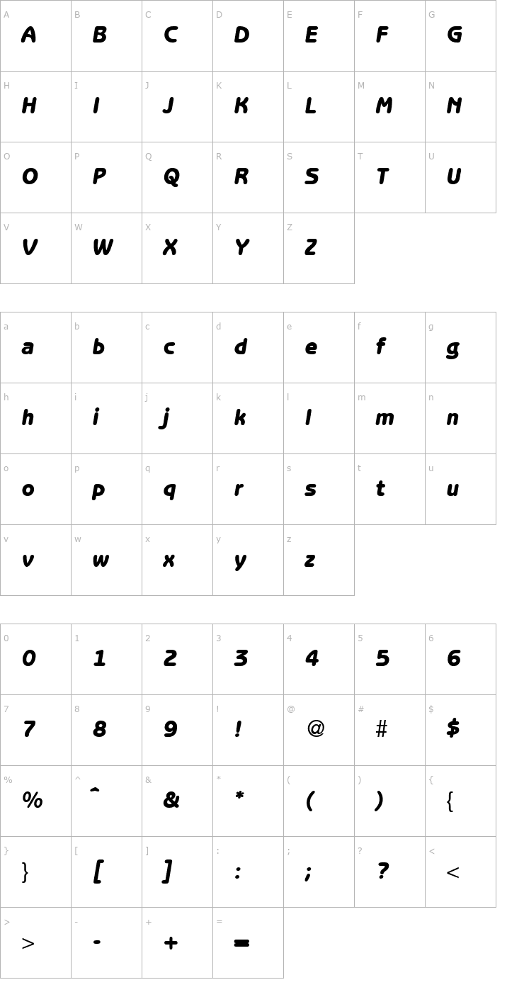 Character Map BenjaminSansHeavy-RegularItalic Font