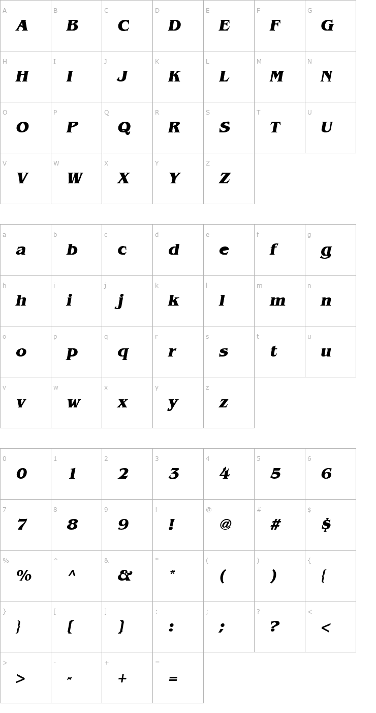 Character Map Benquad Bold-Oblique Font