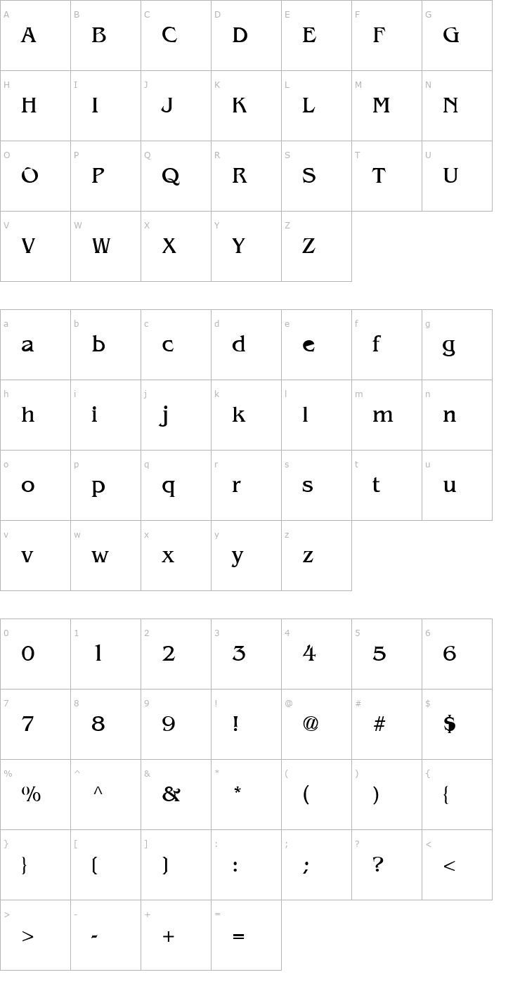 Character Map Benquad Font