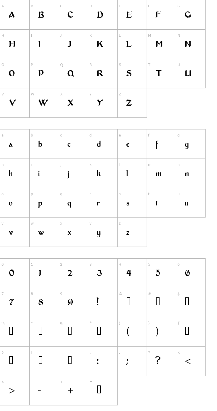 Character Map Bentham Font