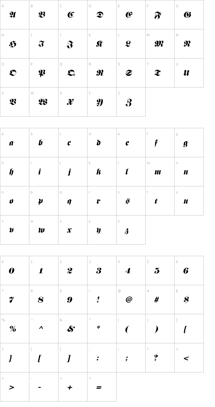 Character Map Berliner Italic Font