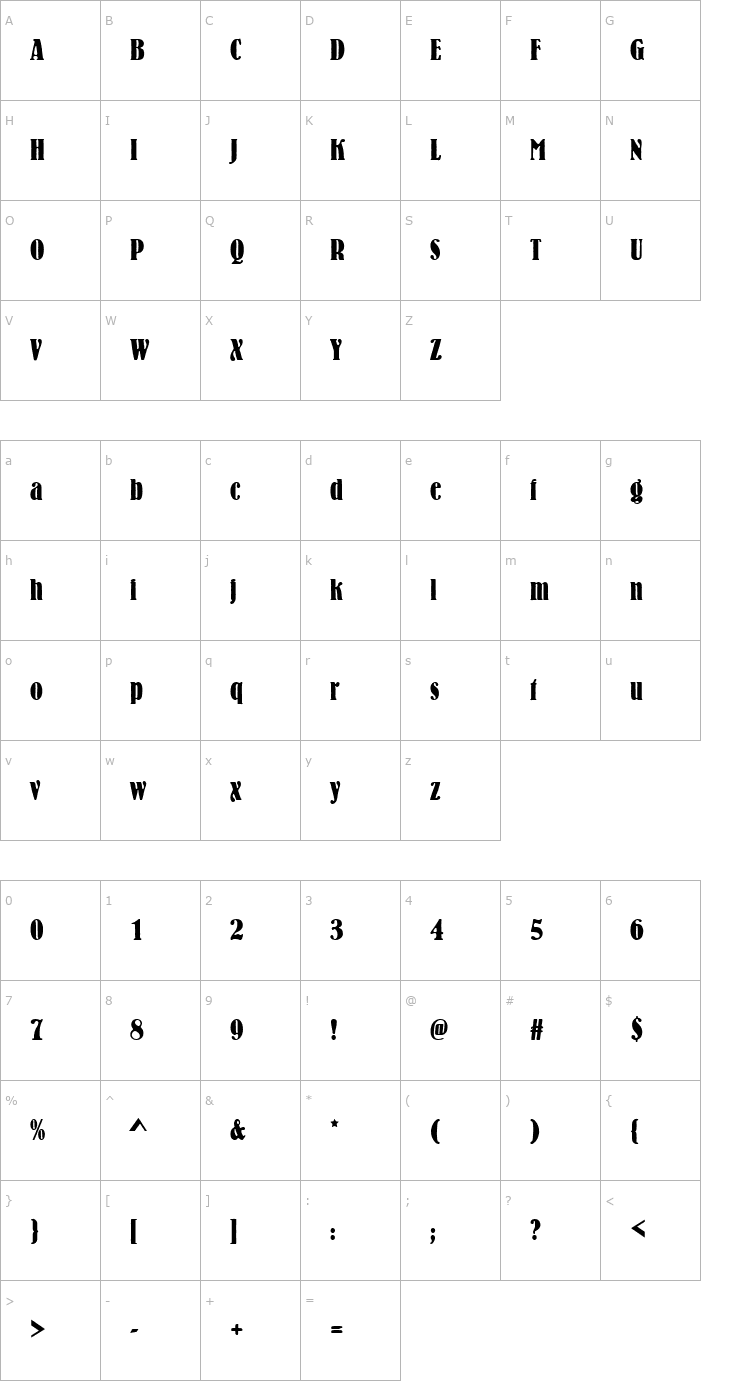 Character Map BernhardAntDBolCon Font