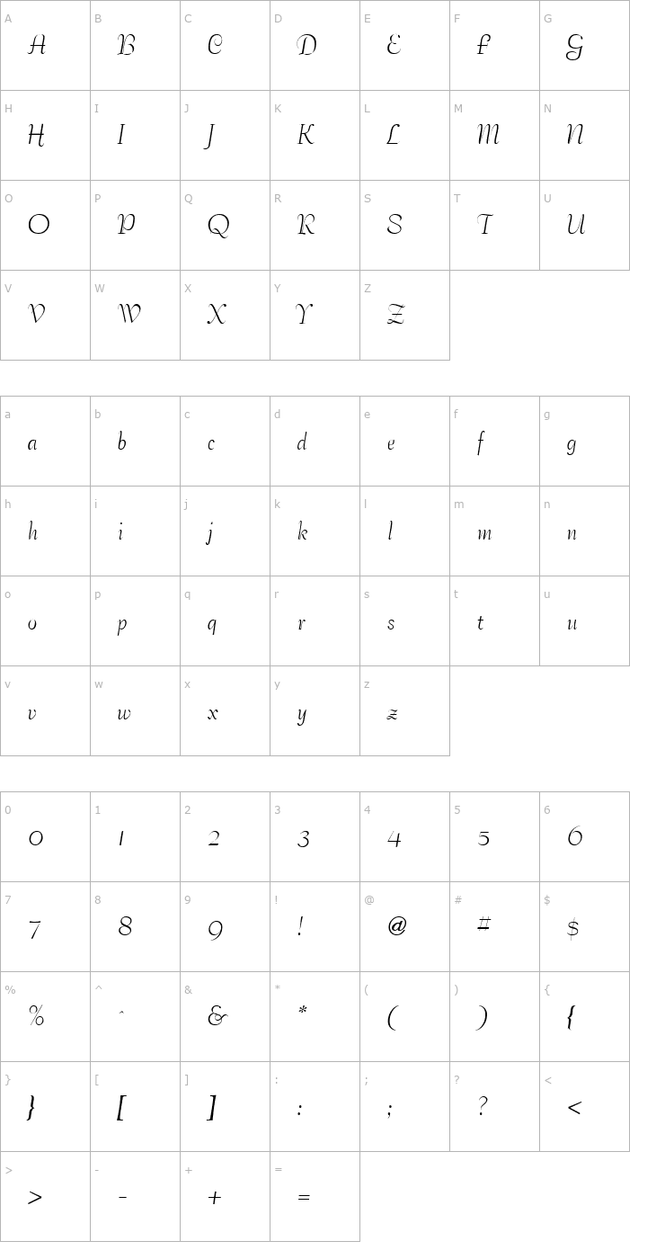 Character Map BernhardElegant-Regular Font