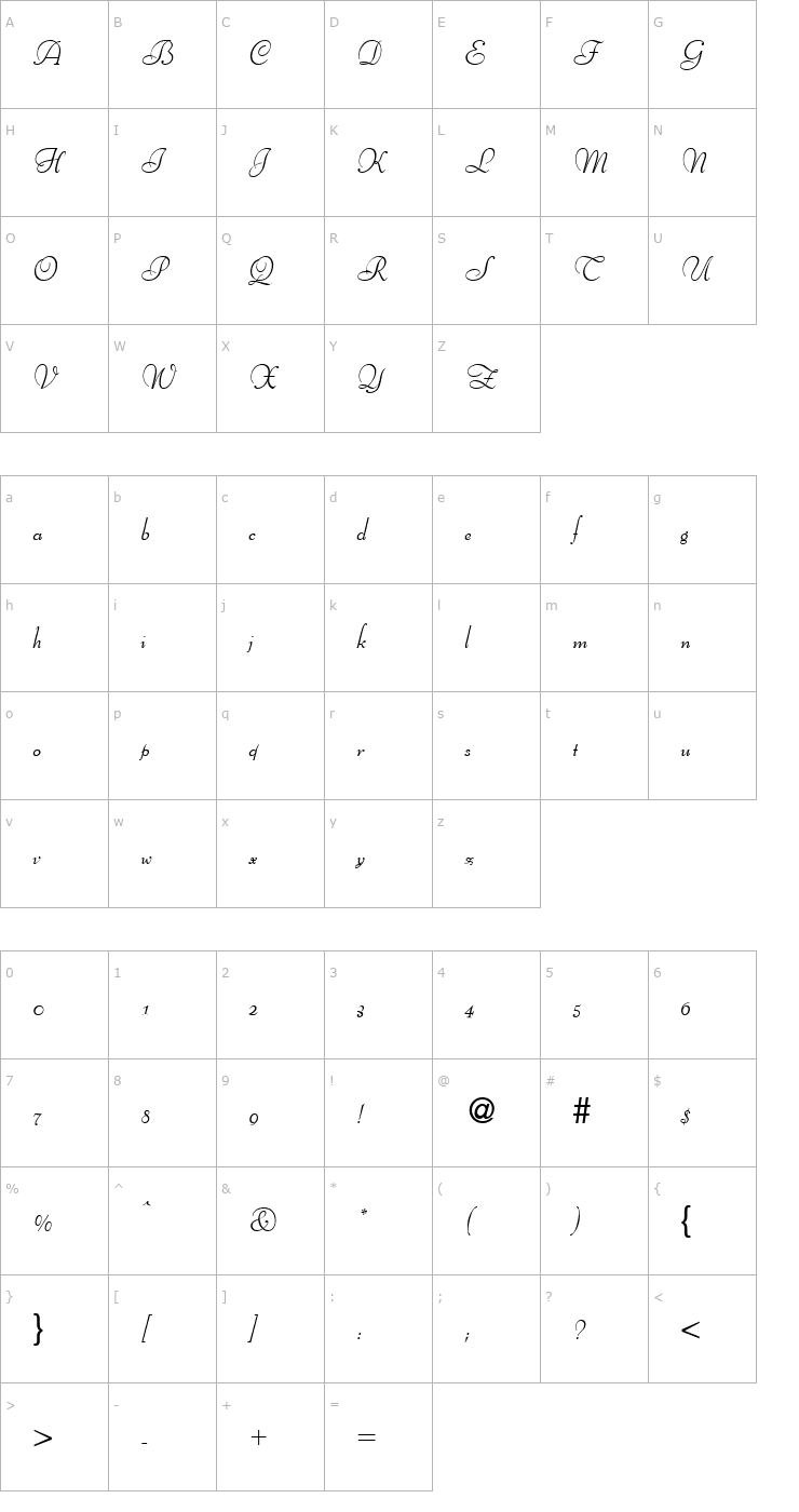 Character Map BernhardScript-Regular Font