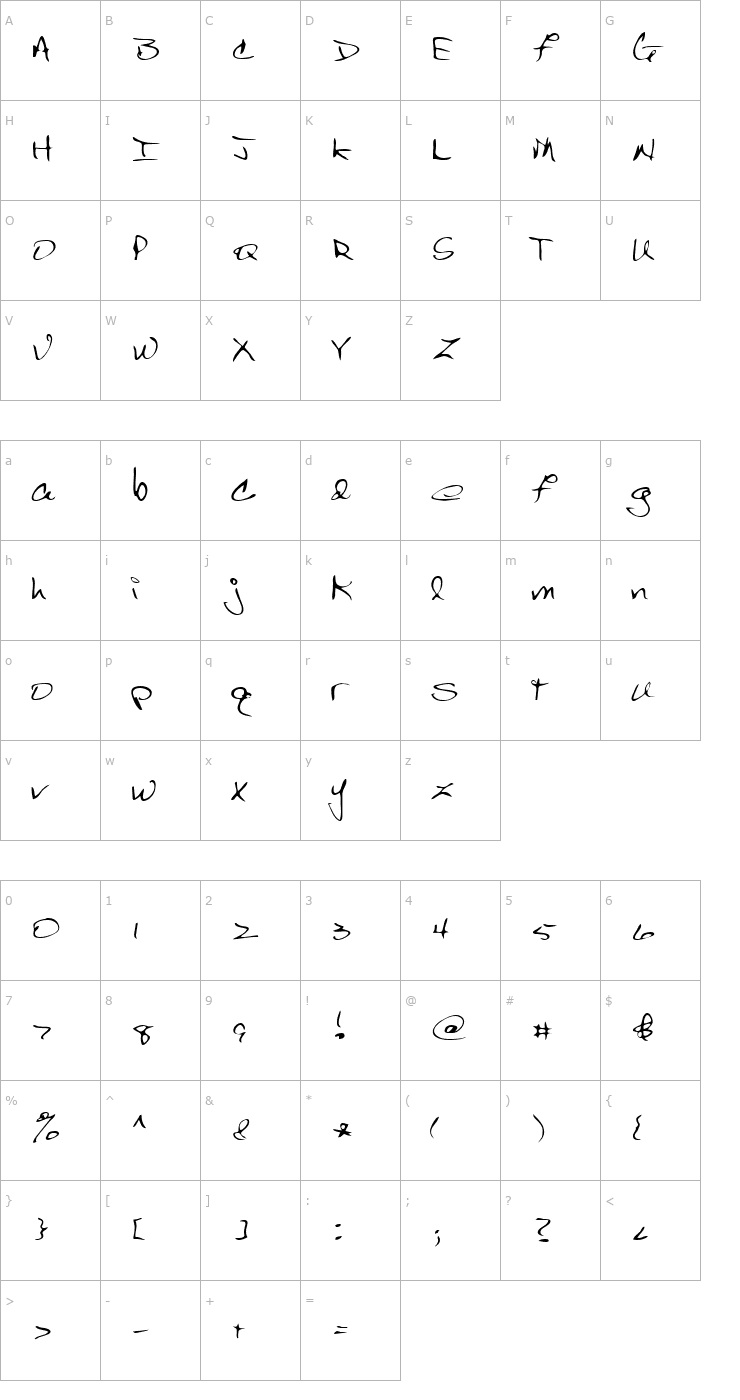 Character Map Bert Font