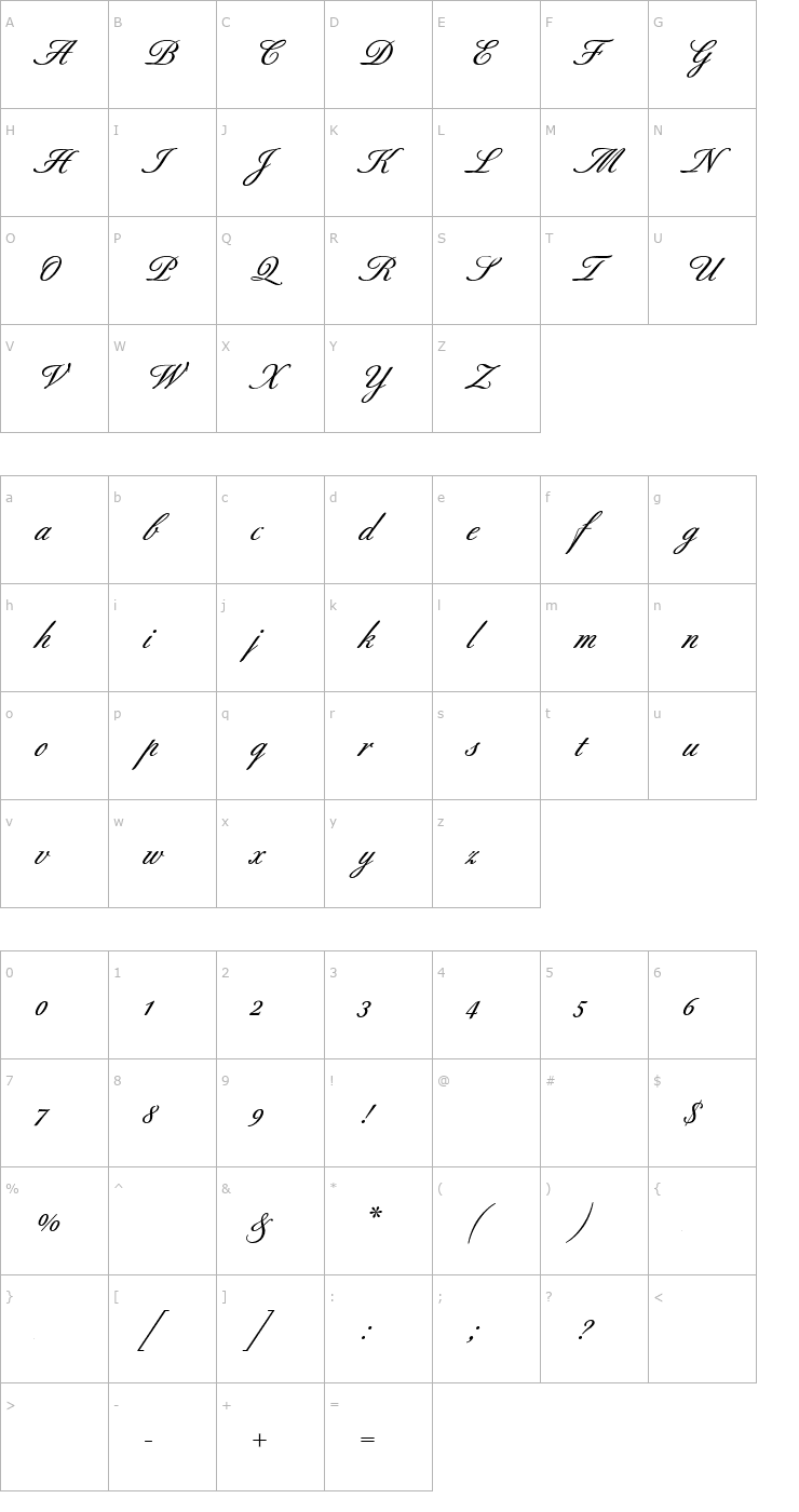 Character Map Berthold Script (R) Medium Font