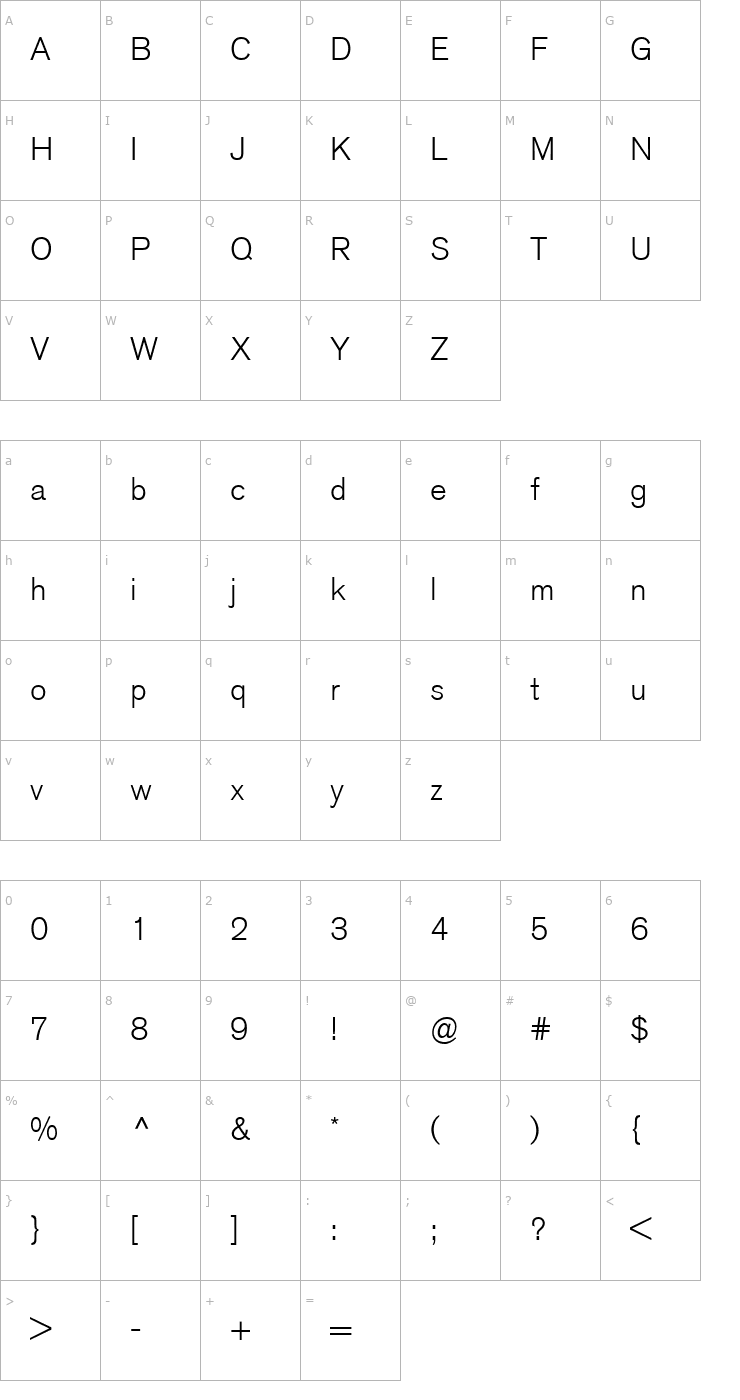 Character Map BertholdAkzidenzGroteskBE-Light Font