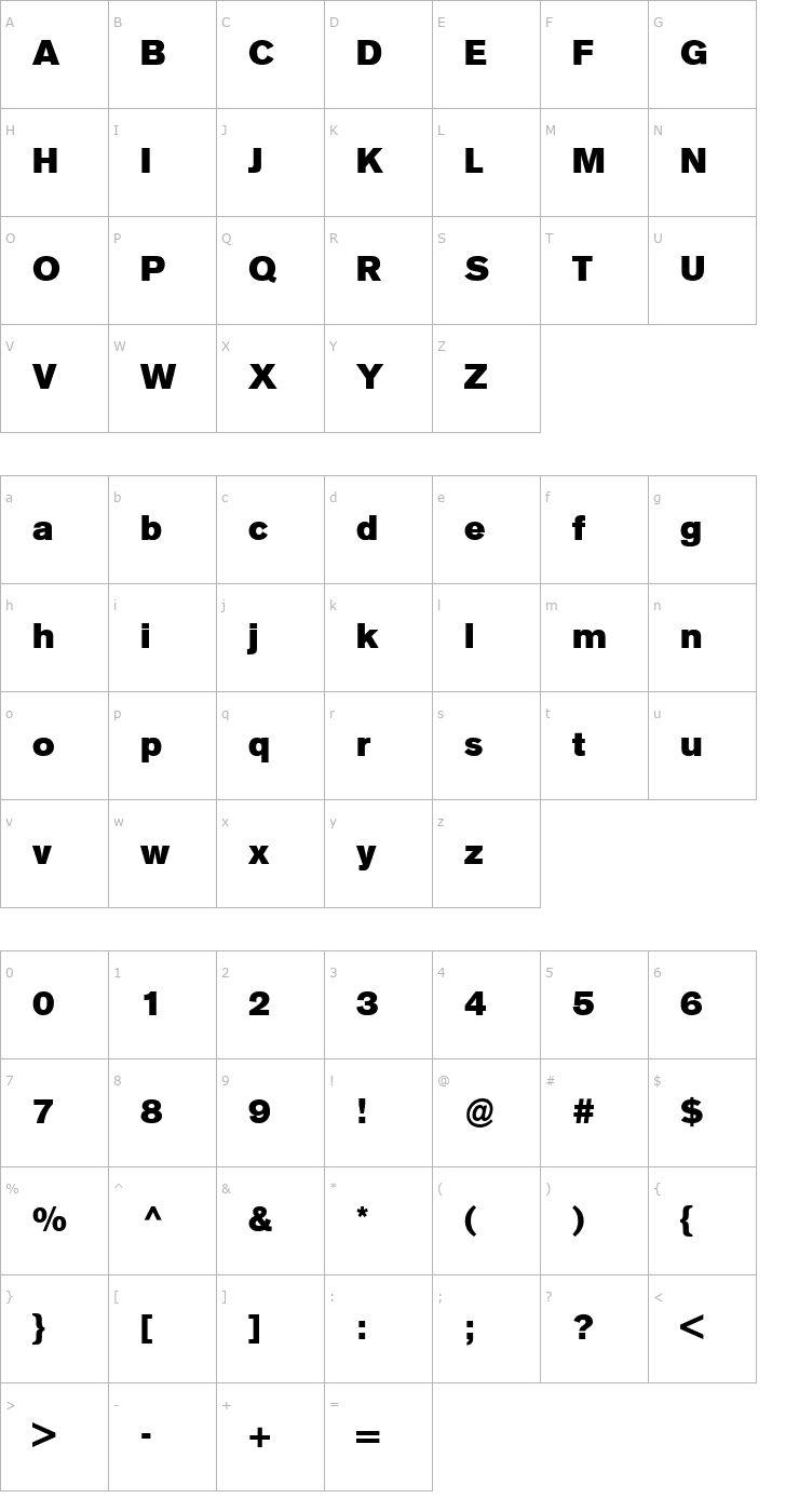 Character Map BertholdAkzidenzGroteskBESuper Font