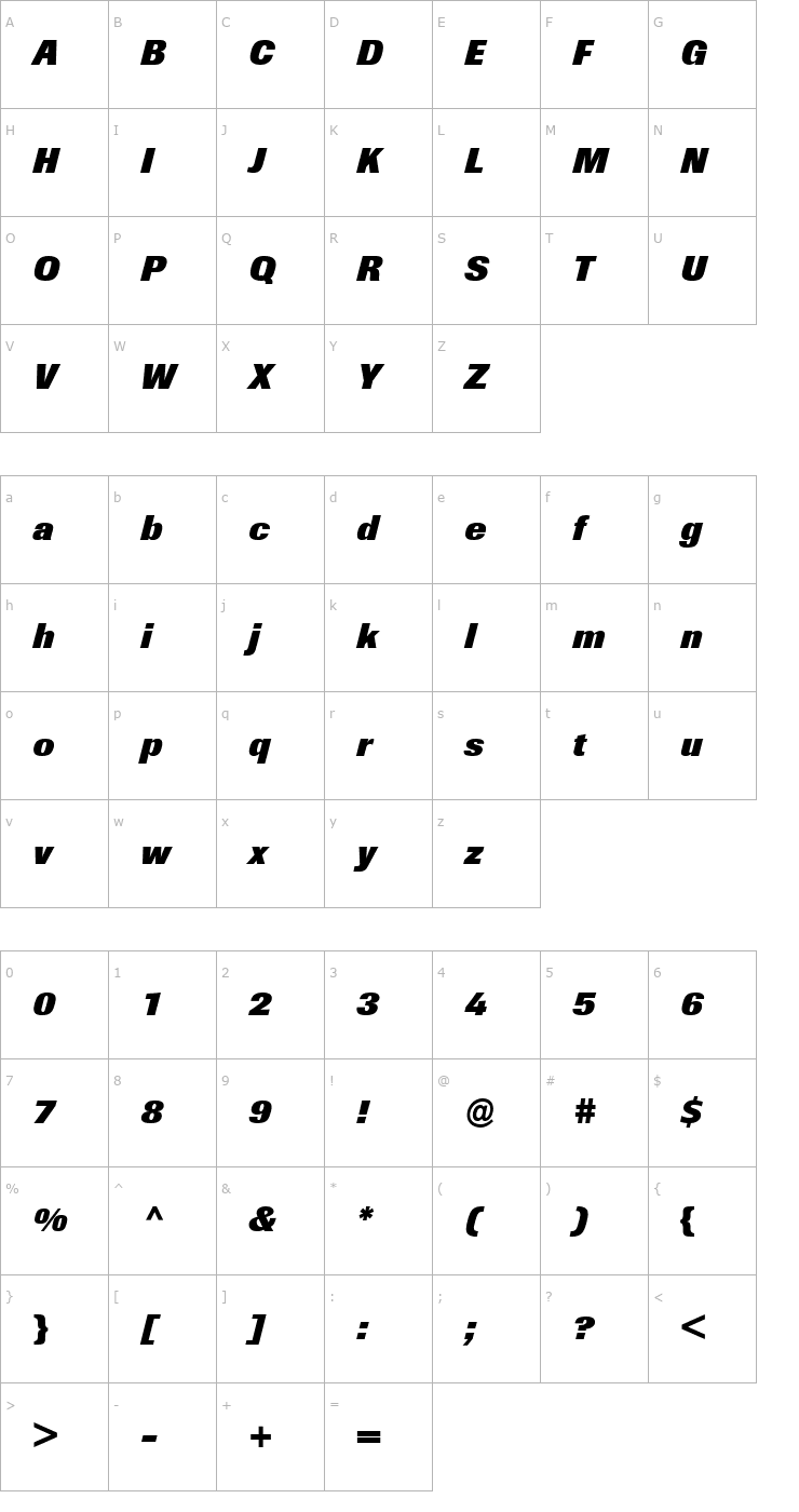 Character Map BertholdImago-ExtraBold Italic Font