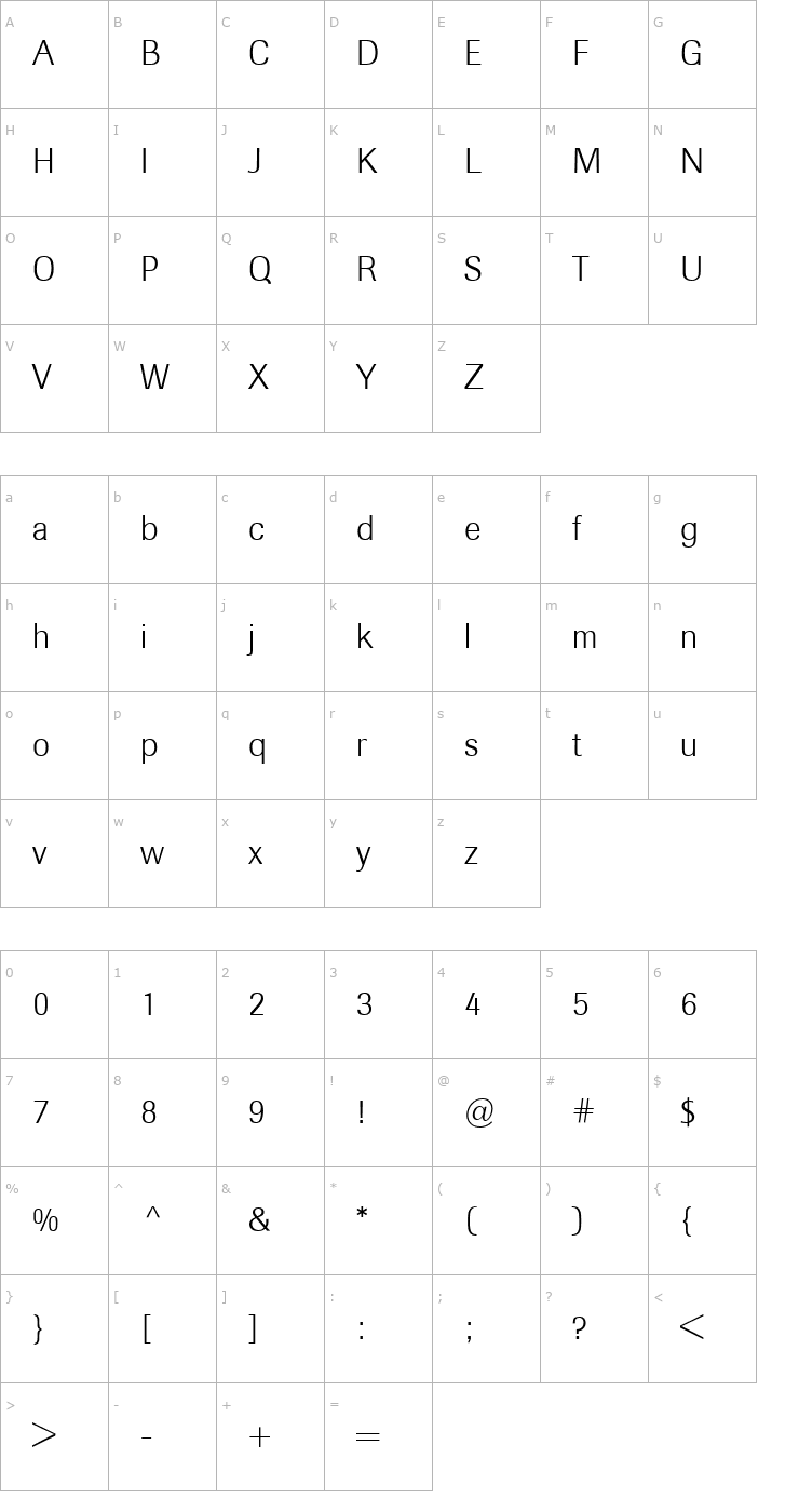 Character Map BertholdImago-Light Font