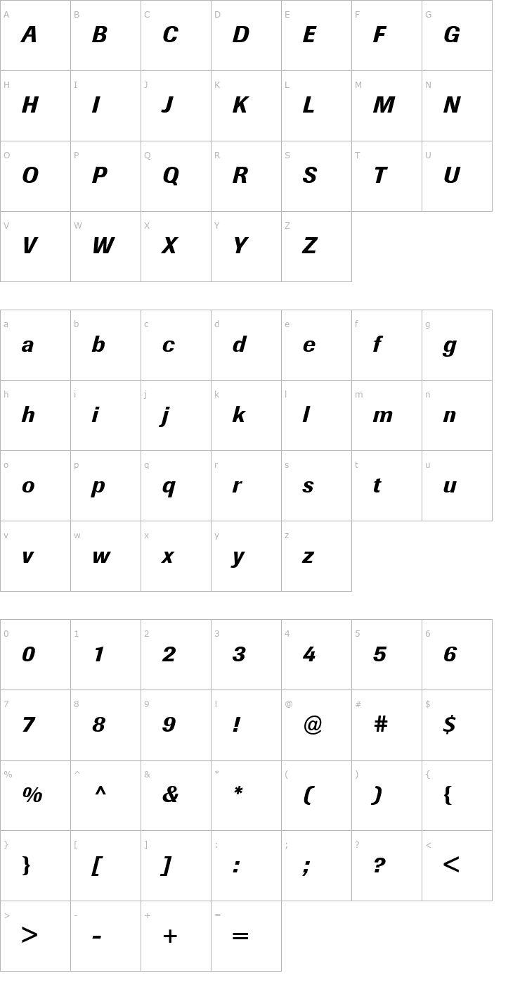 Character Map BertholdImago-Medium Italic Font