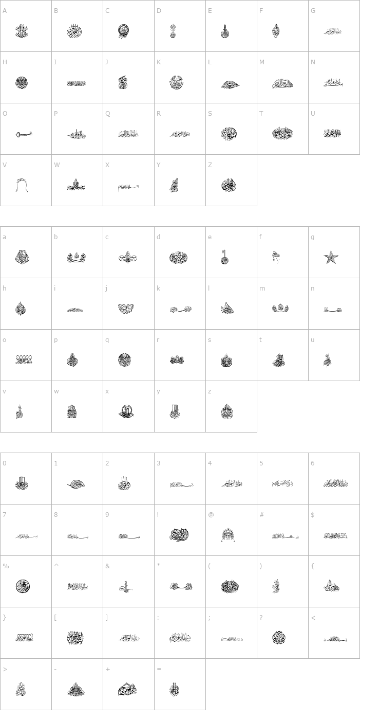 Character Map Besmellah 2 Font