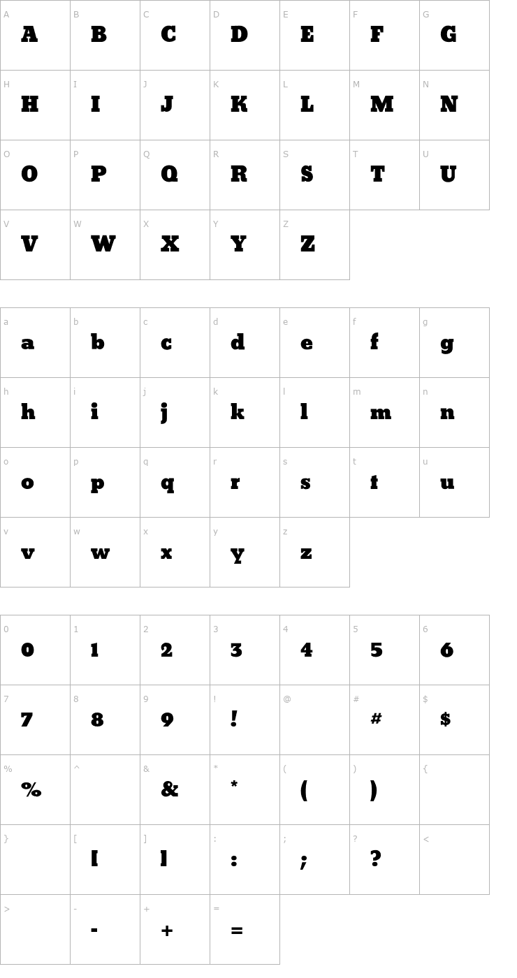 Character Map Beton CG ExtraBold Font