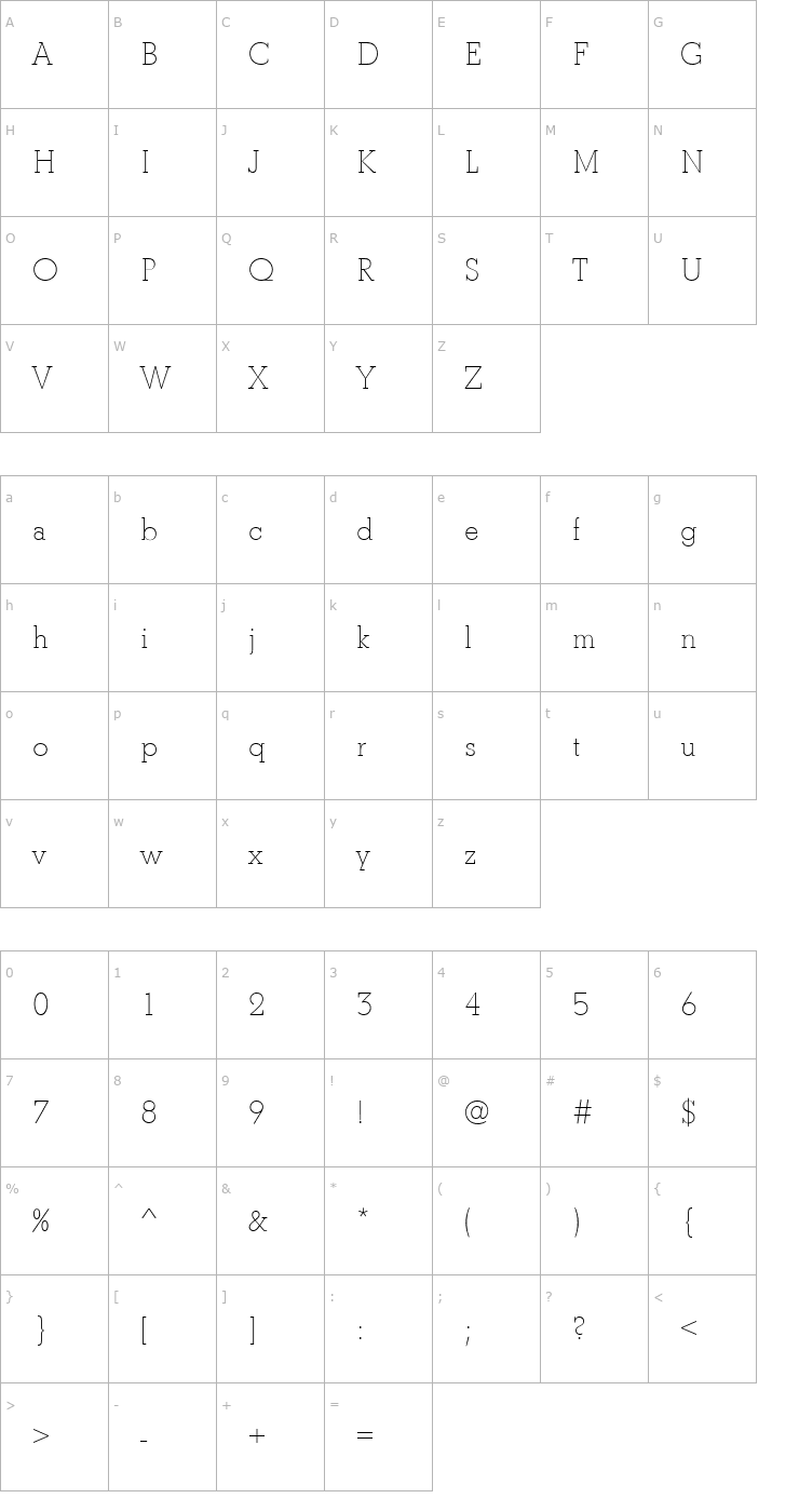 Character Map BetonEF-Light Font