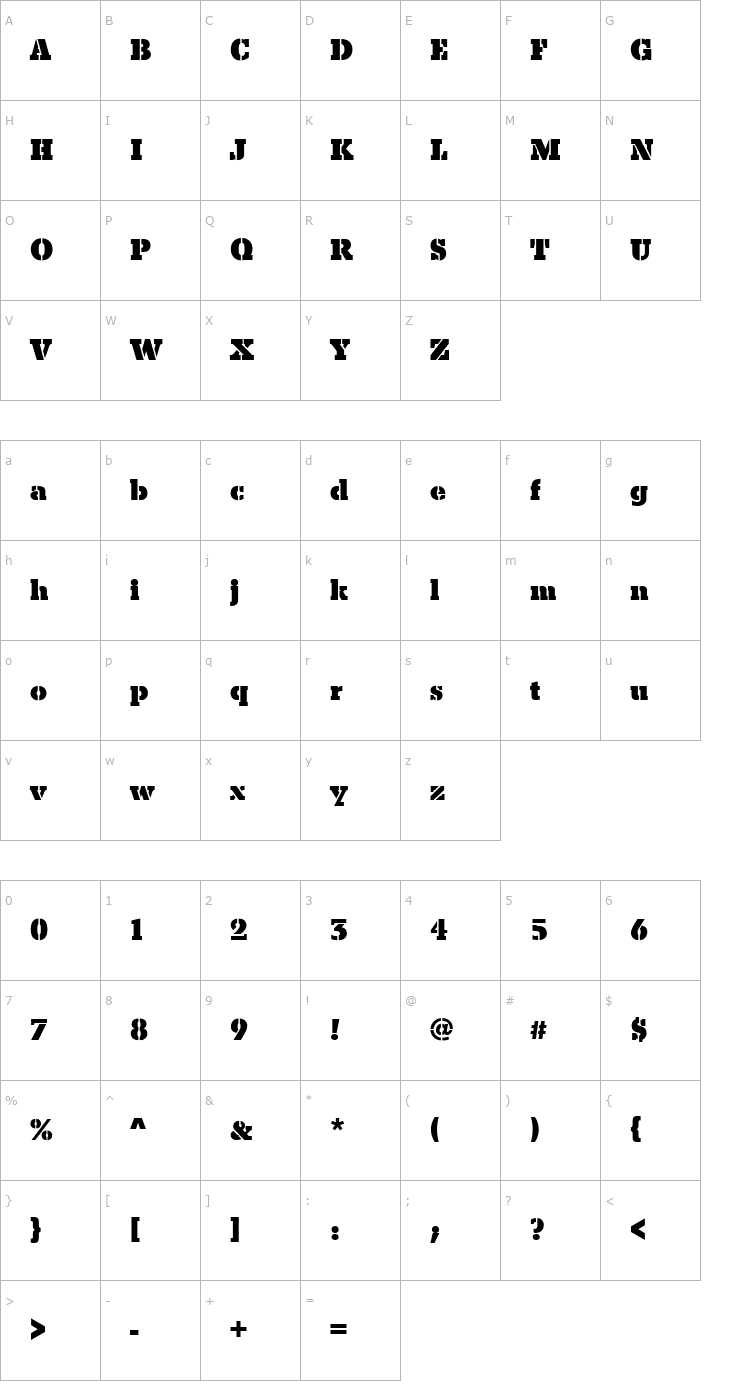 Character Map BetonSteDExtBol Font