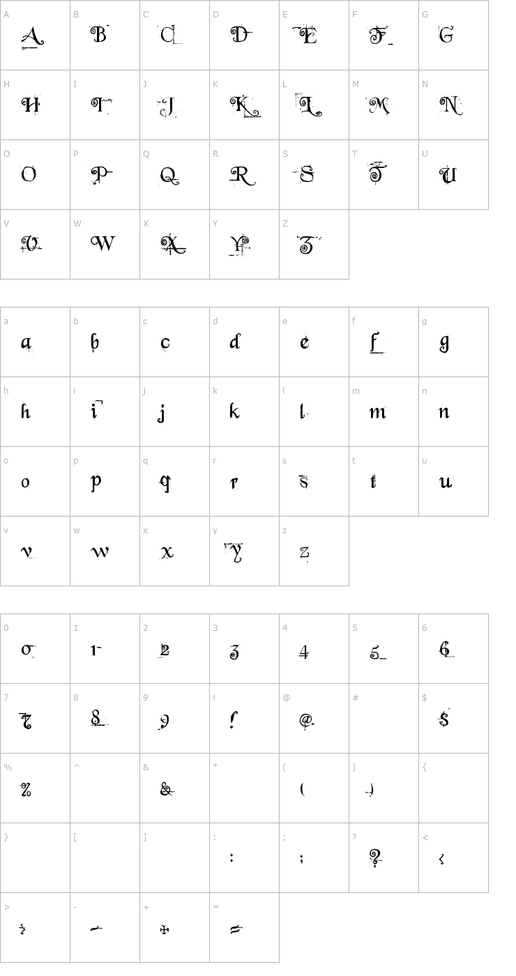 Character Map Beyond Wonderland Font