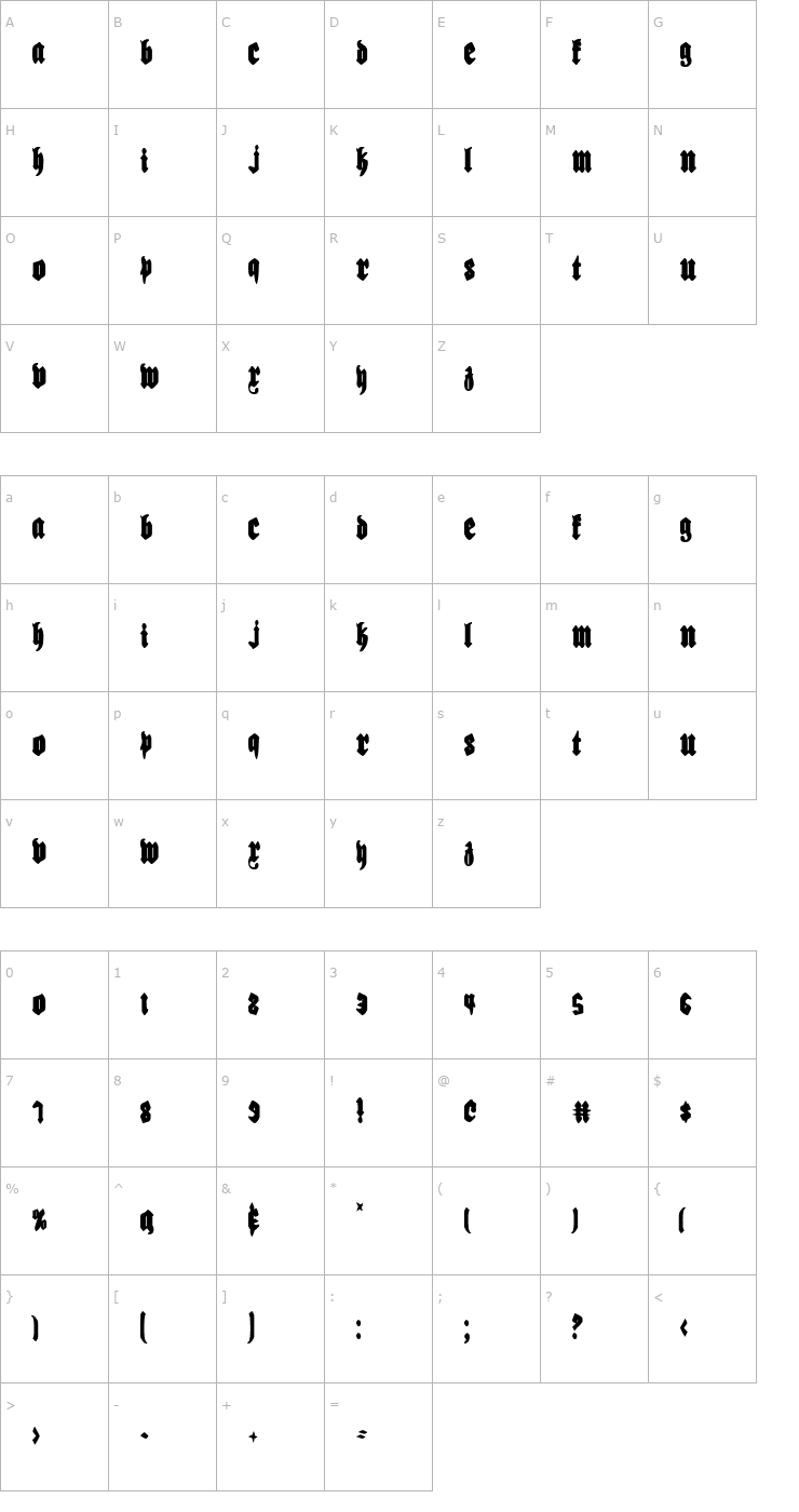 Character Map Biergarten Condensed Font