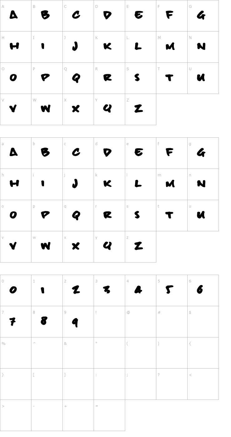 Character Map billieBoldHand OTF Font