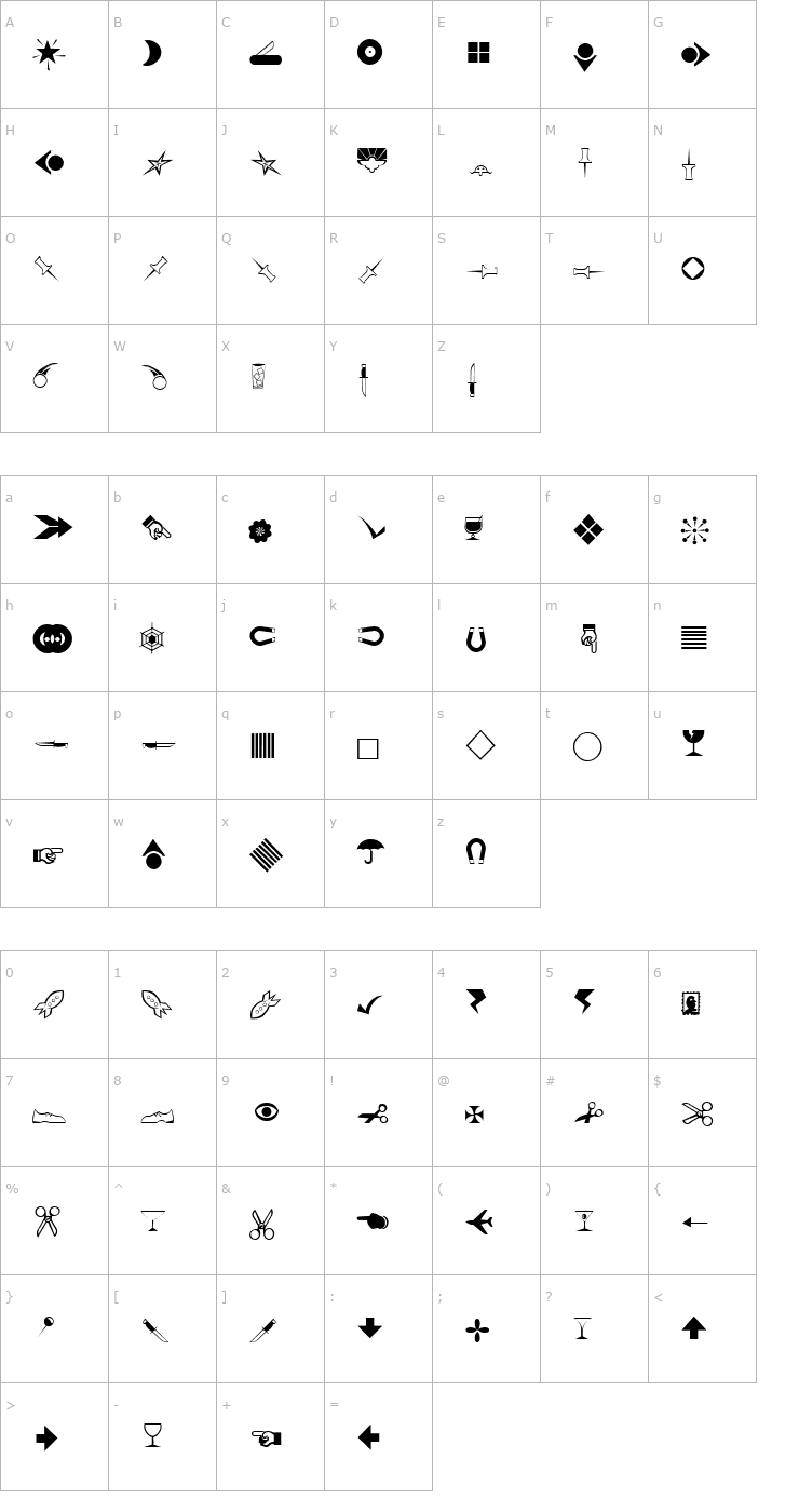 Character Map BillsDingbats.fog Font