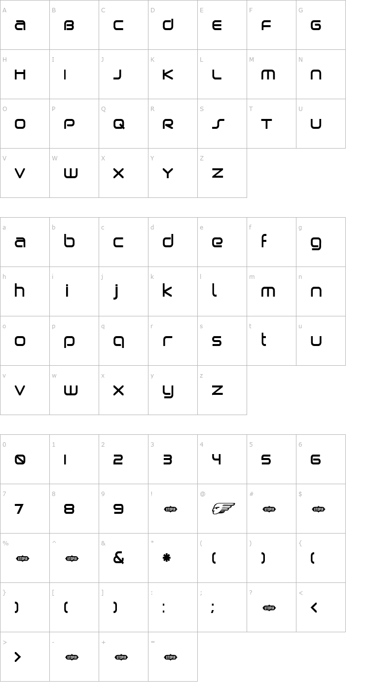 Character Map Birdman Bold Font