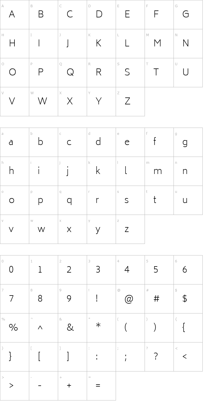 Character Map Biryani ExtraLight Font