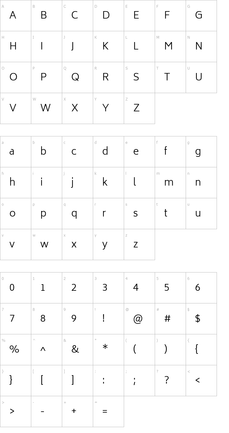 Character Map Biryani Light Font