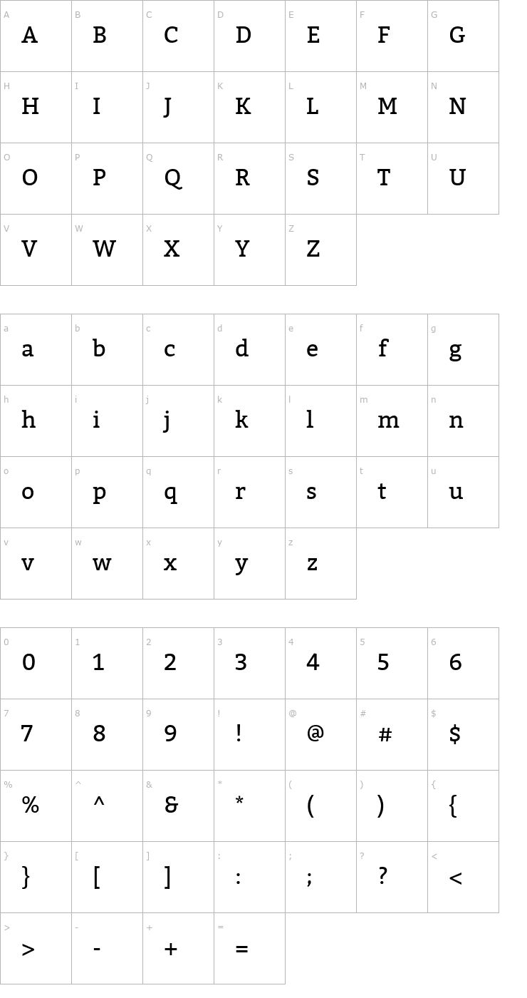 Character Map Bitter Font