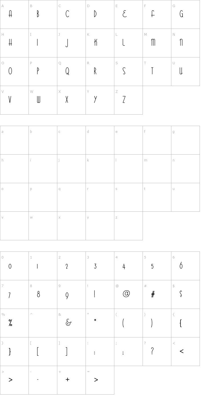 Character Map Bittersweet Font