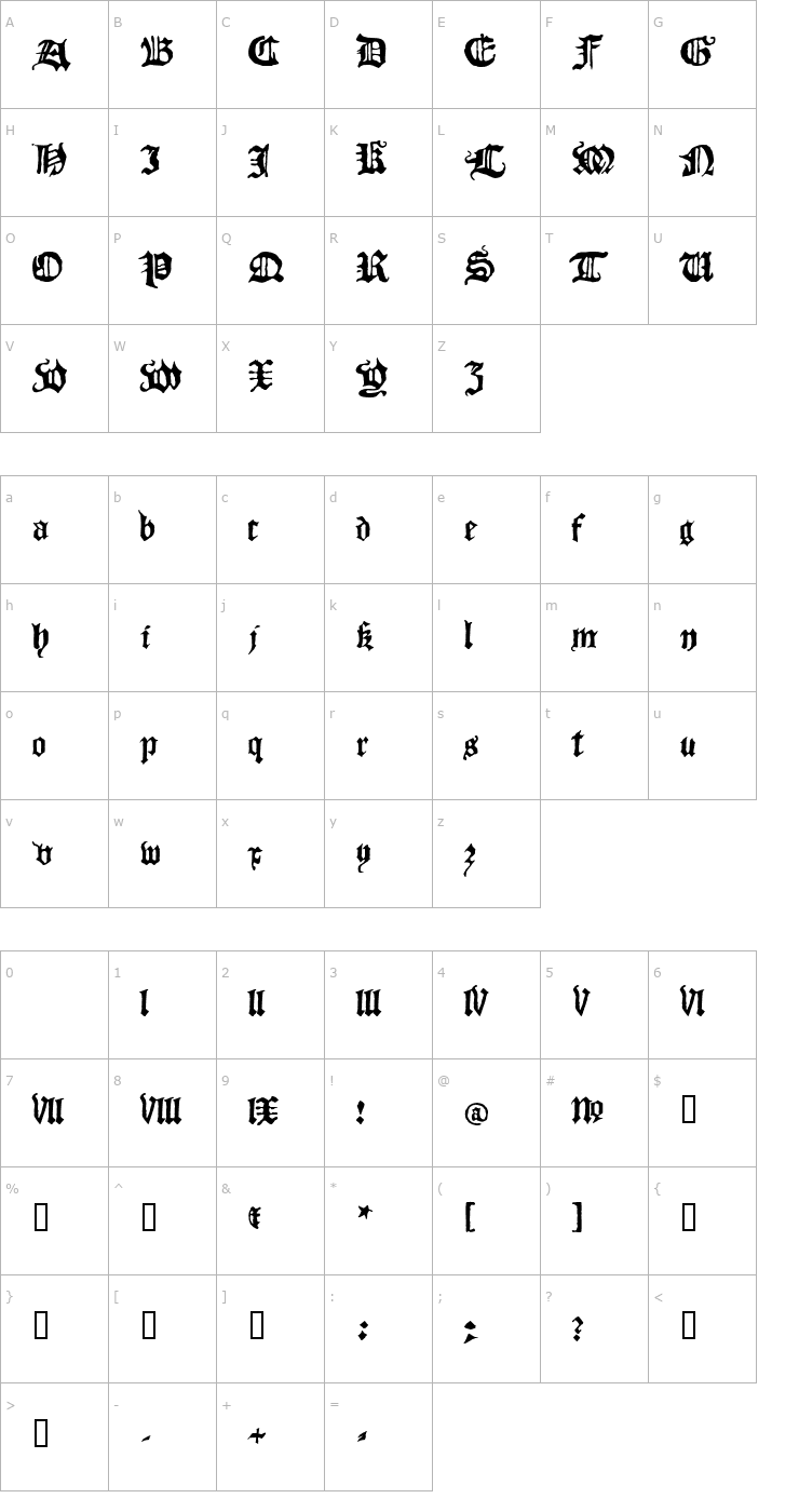 Character Map Blackletter Font