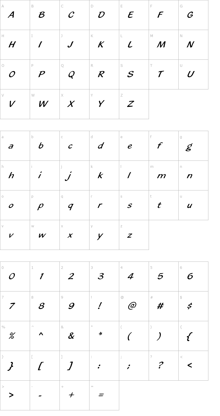 Character Map BlacklightD Font