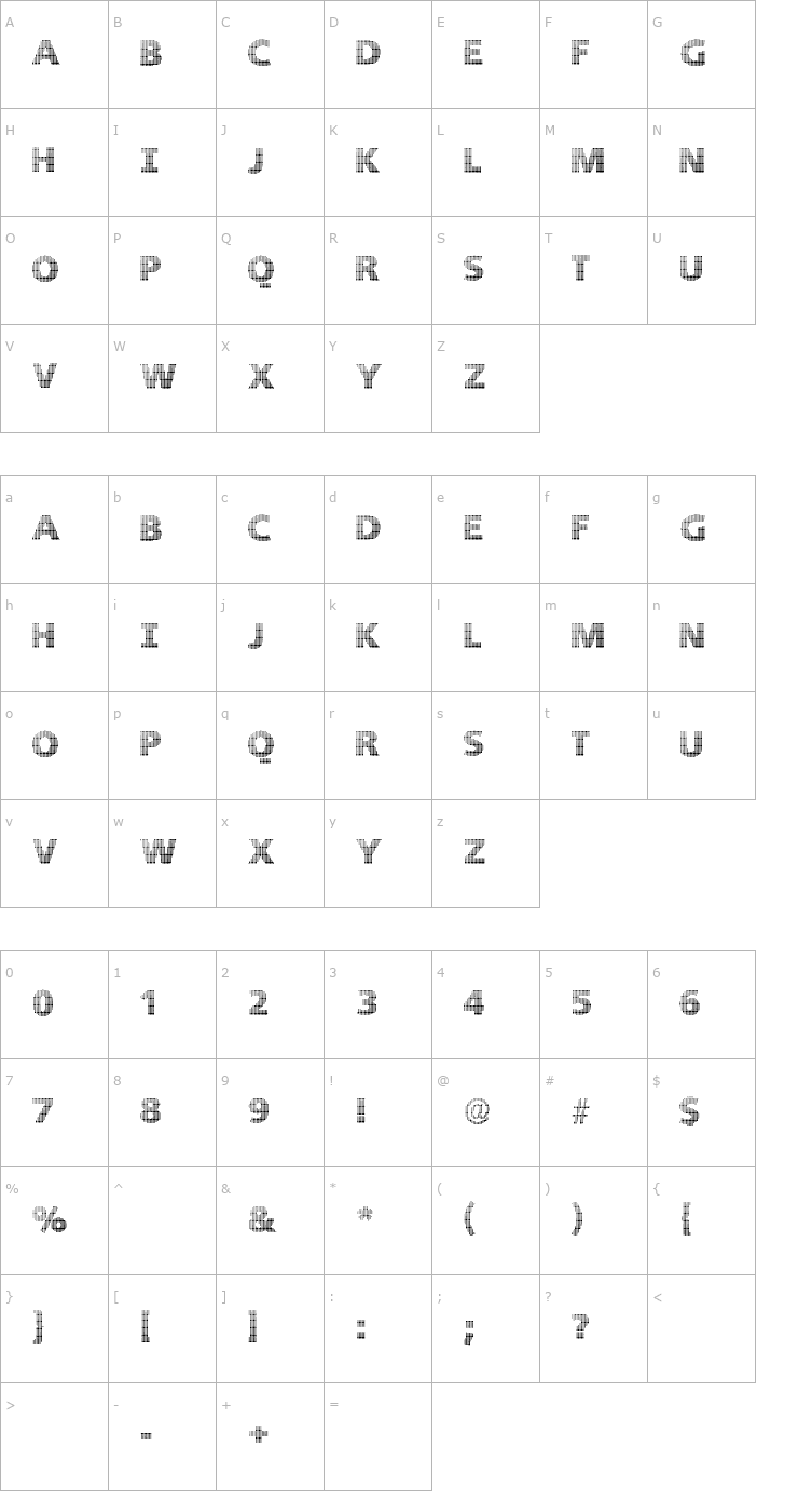 Character Map BlackWhiteGridsB Font