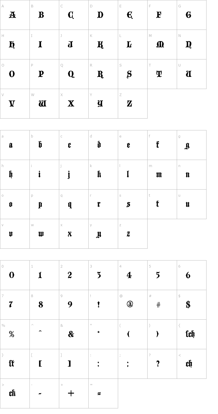 Character Map BlackwoodCastle Font