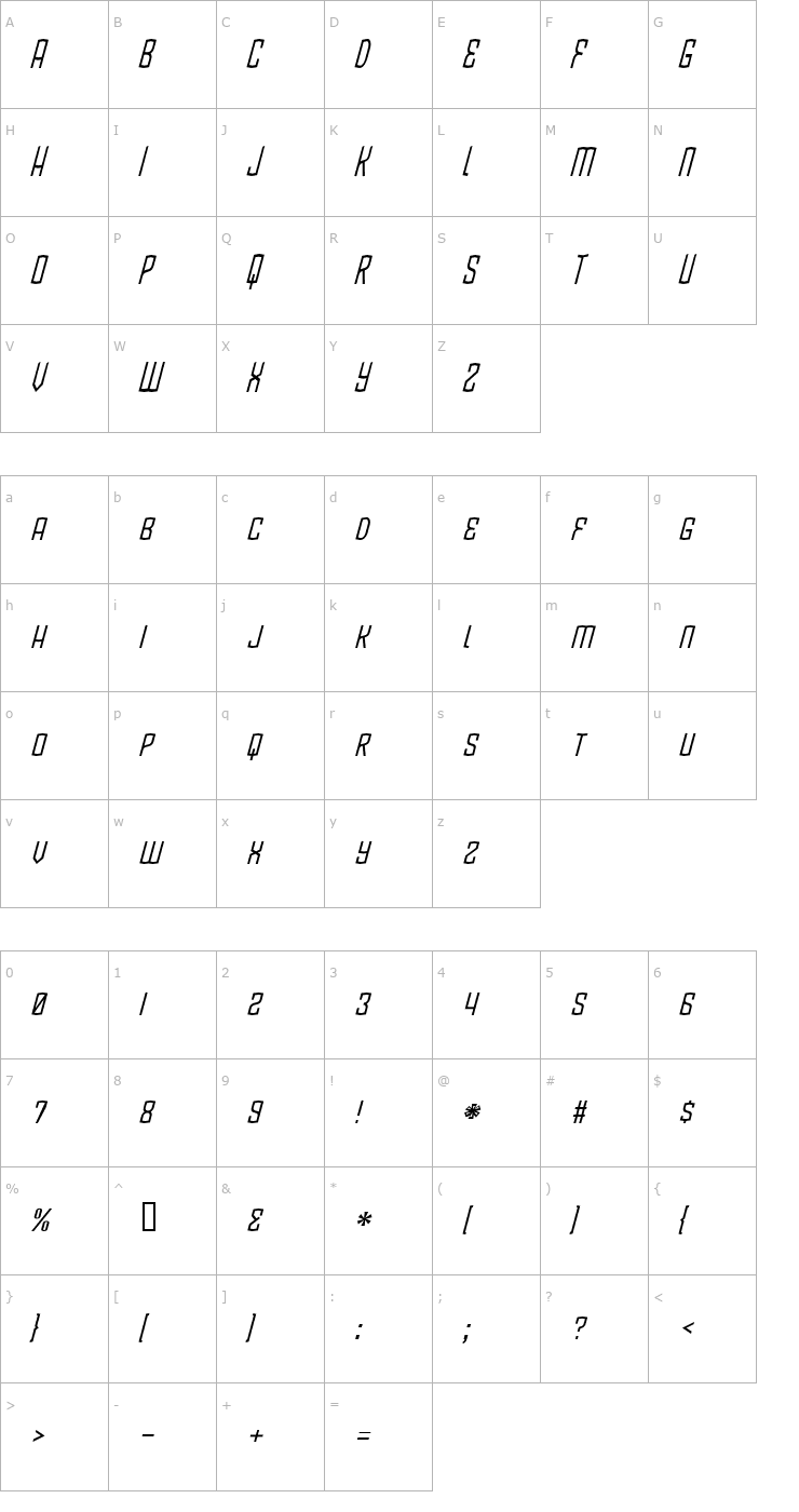 Character Map BlamDude BB Italic Font