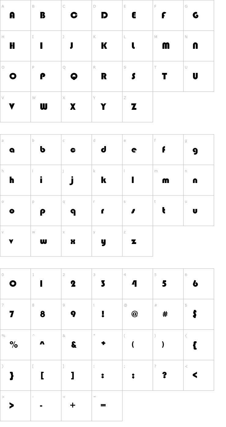 Character Map Blippo Heavy Font