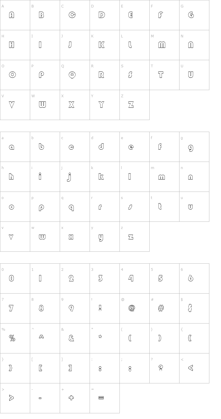 Character Map Blippo_Becker_Outline Font