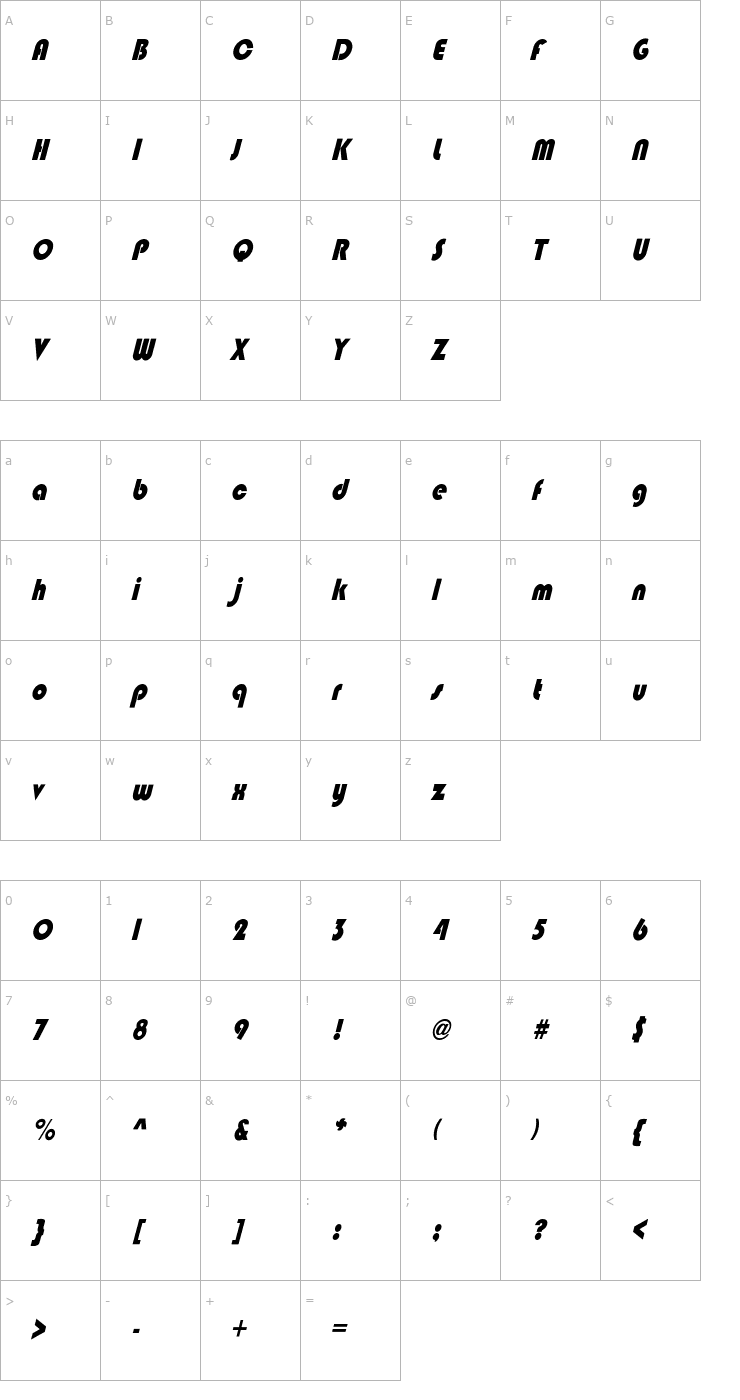 Character Map BlippoCndObl-Heavy Font