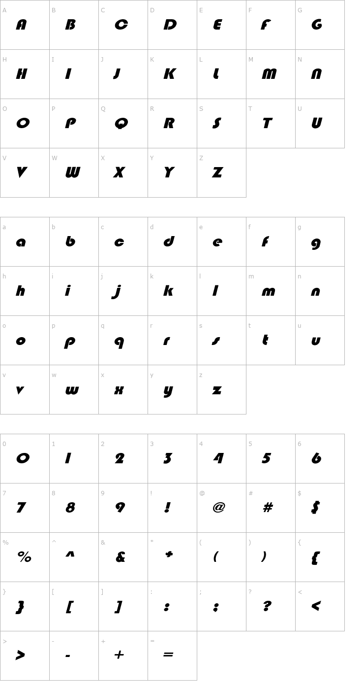 Character Map BlippoExtObl-Heavy Font