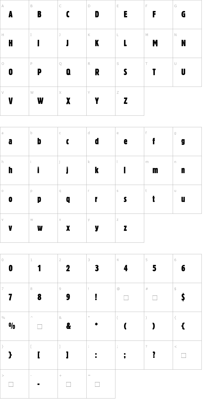 Character Map BlockBerthold-ExtraCondensed Font