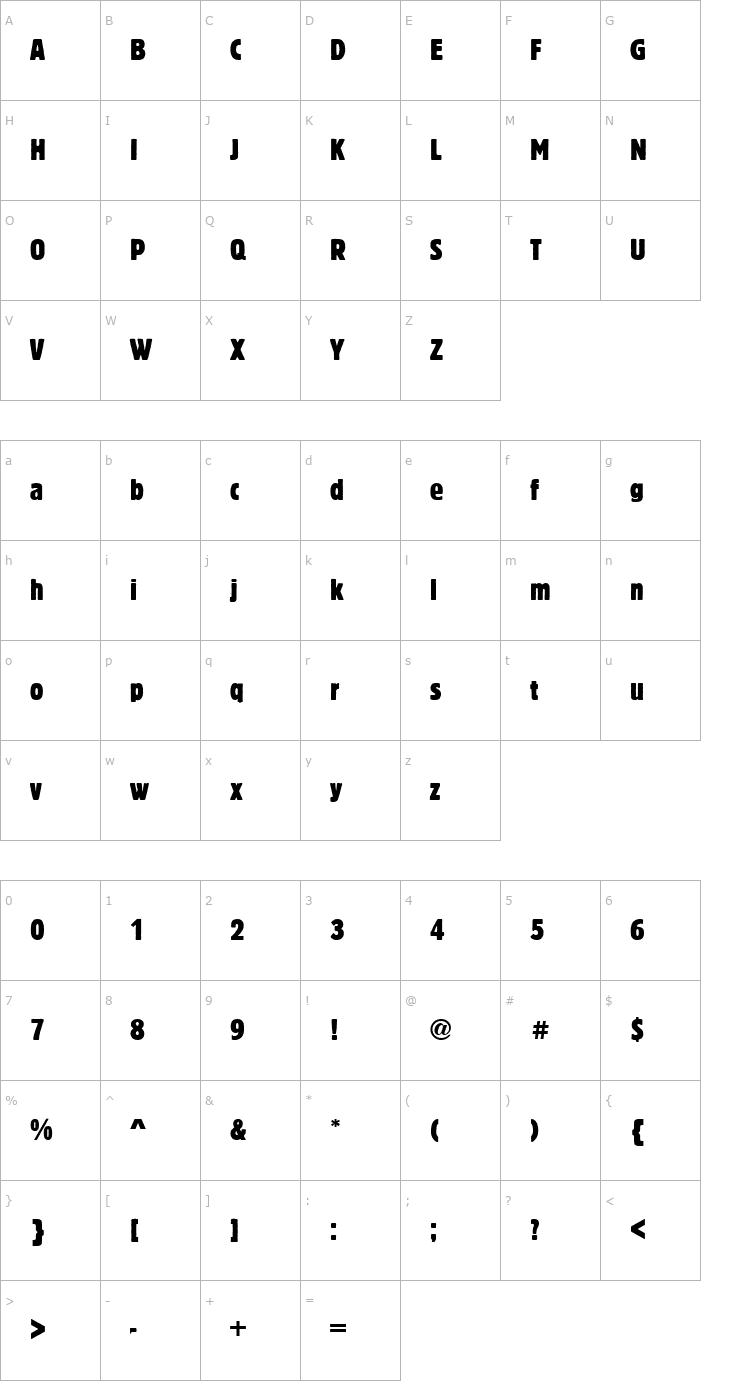 Character Map BlockCondensed Regular Font