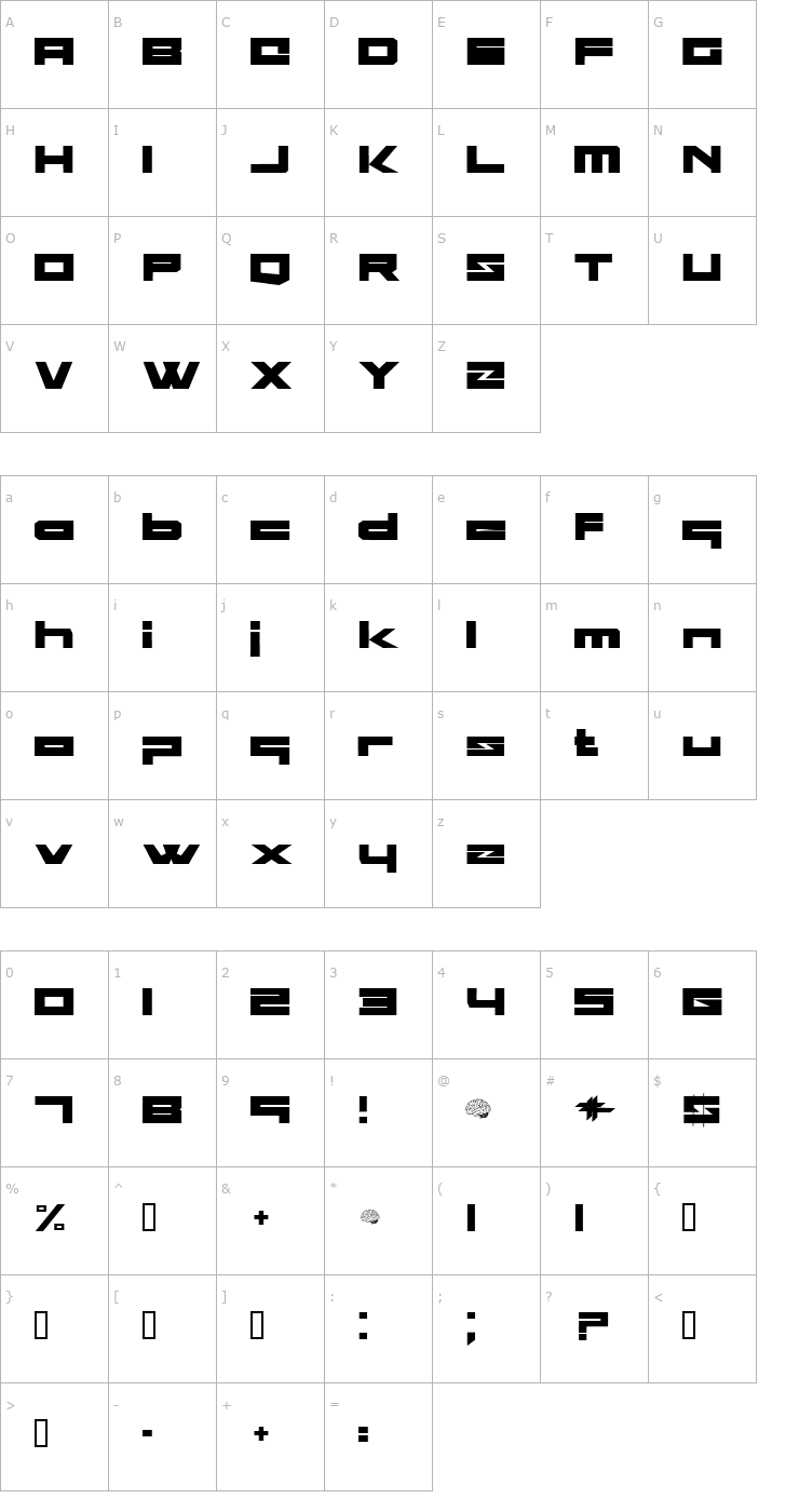 Character Map Blockhead Font