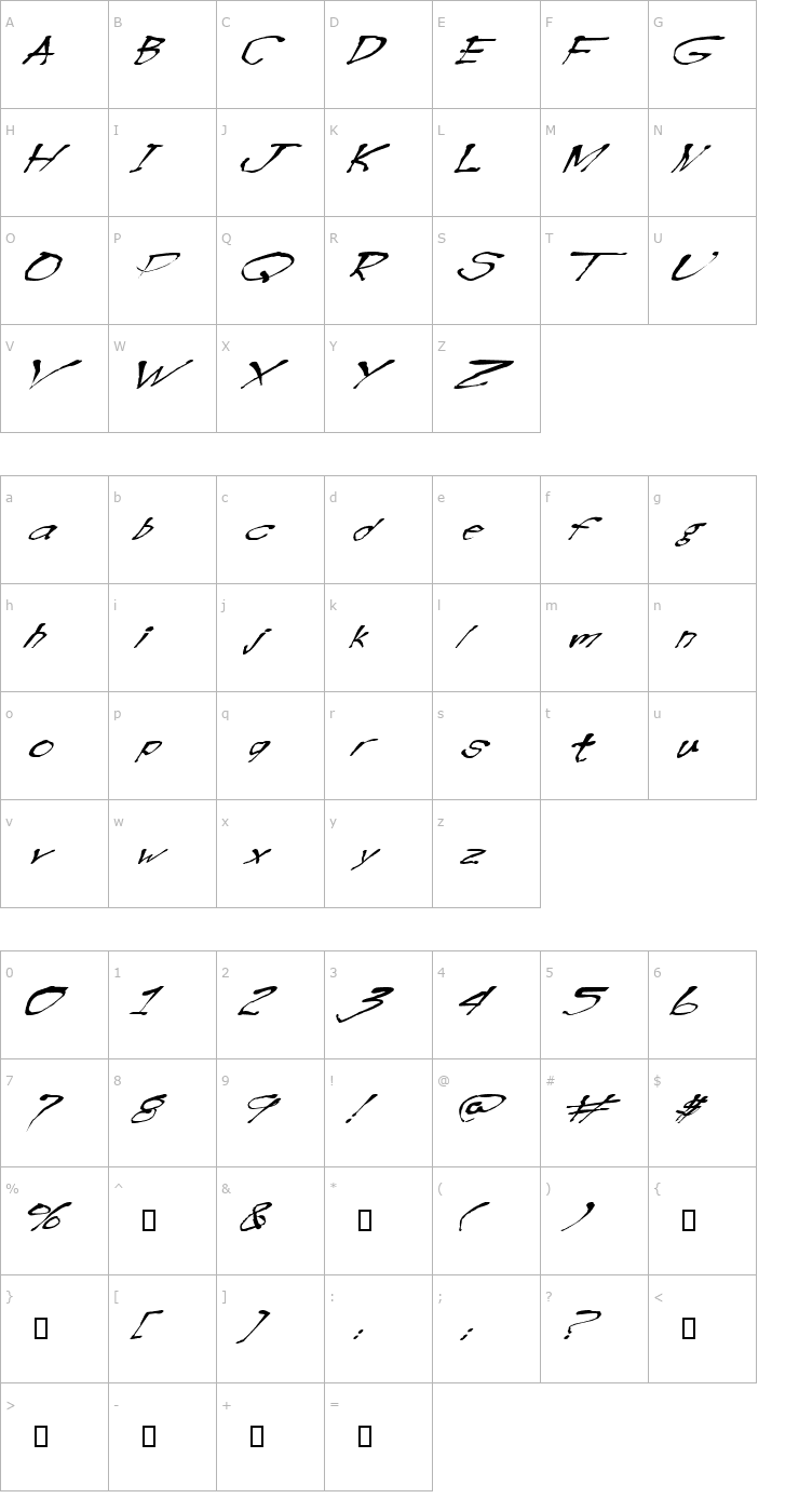 Character Map BlottoooWobbly Font