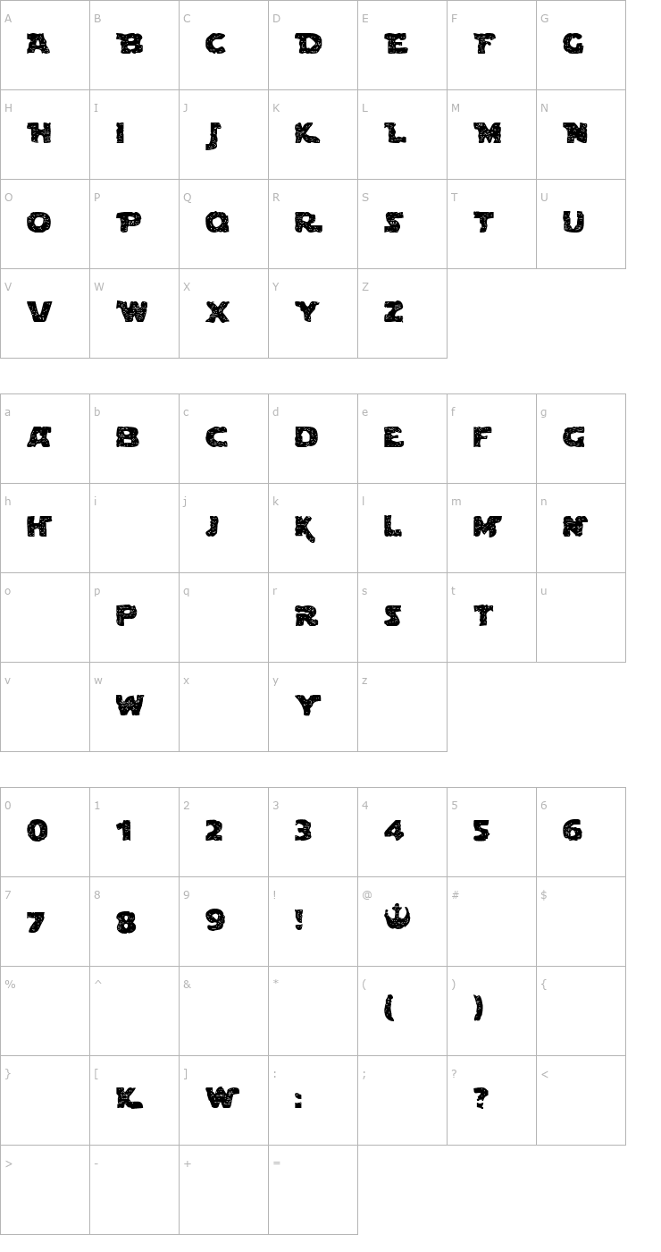 Character Map Blown DroidRegular Font