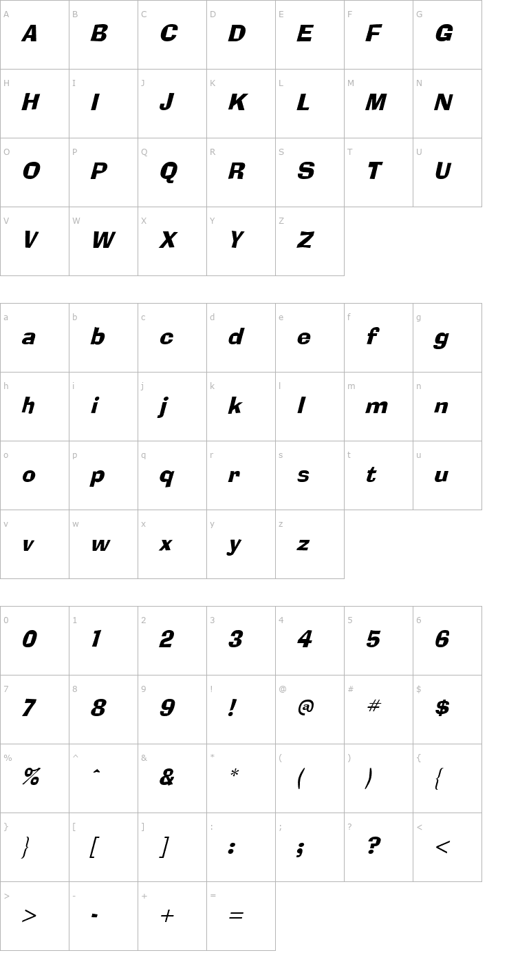 Character Map Blox Italic Font