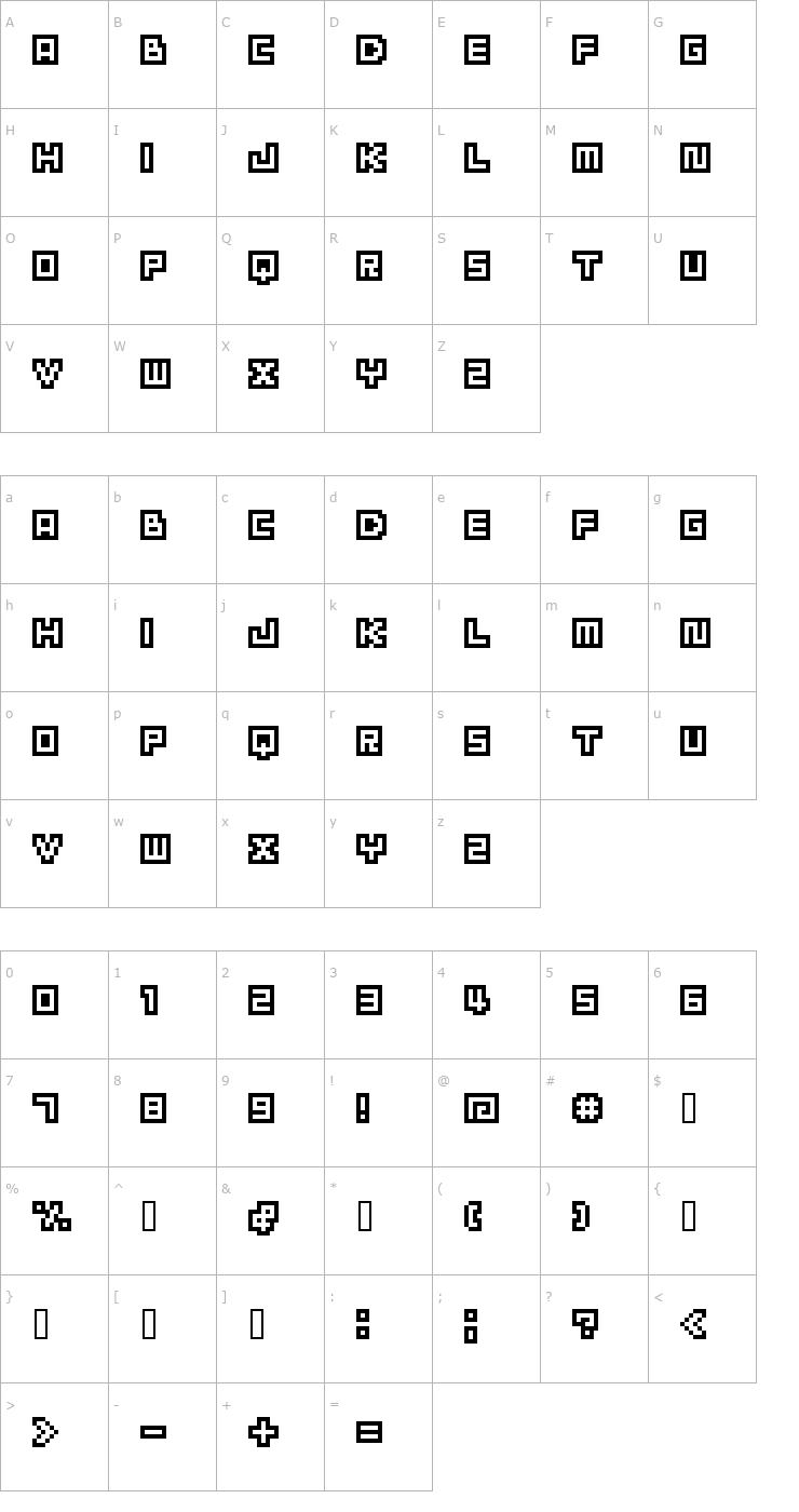 Character Map BM cube A8 Font