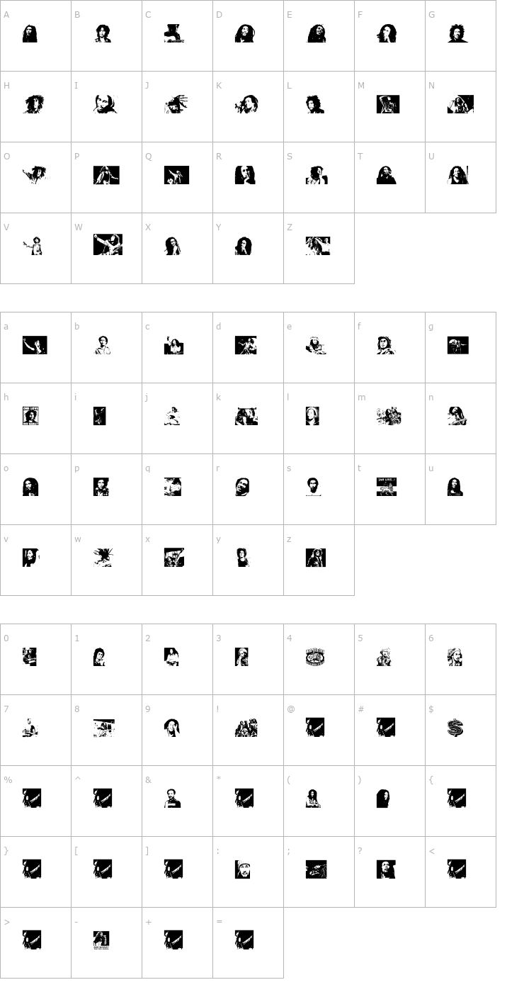 Character Map BOB MARLEY Font