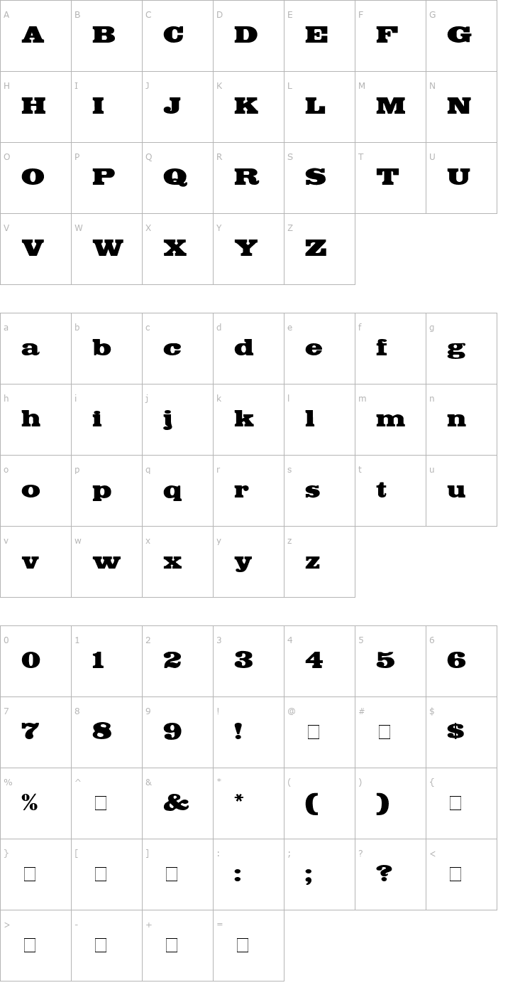 Character Map Bodega Display SSi Font