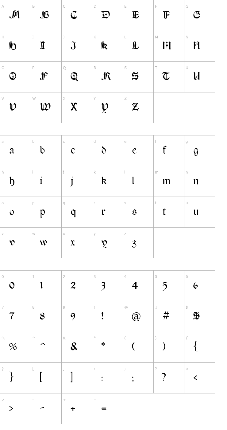 Character Map Boere Tudor Font