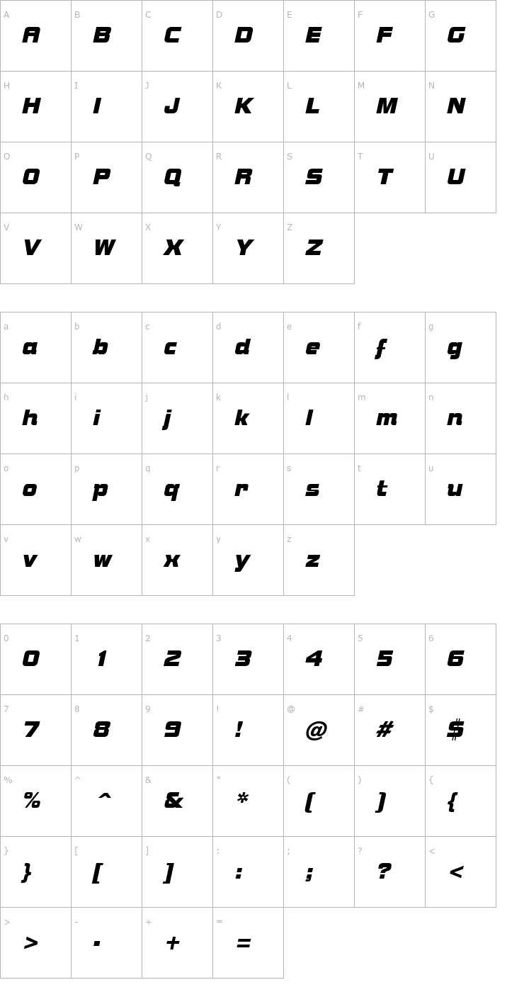 Character Map Bolster Italic Font