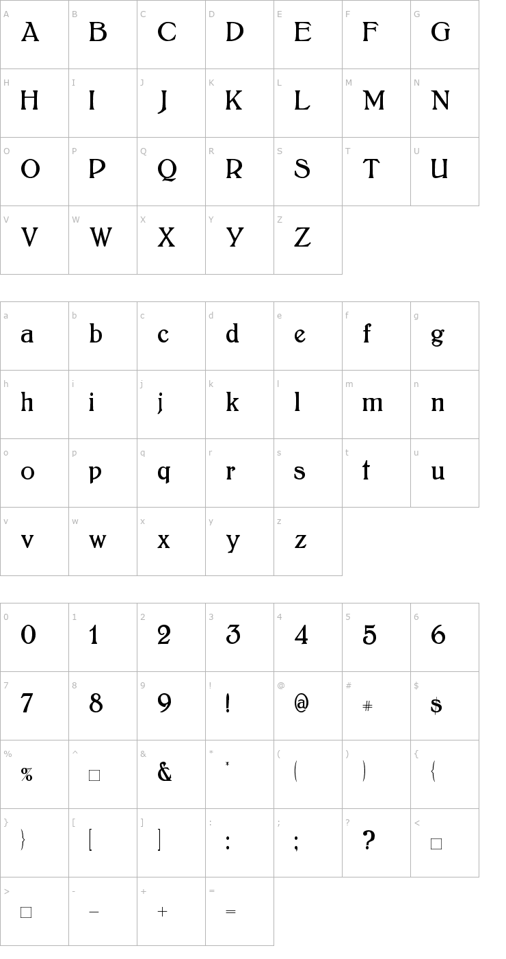 Character Map Bolton Font