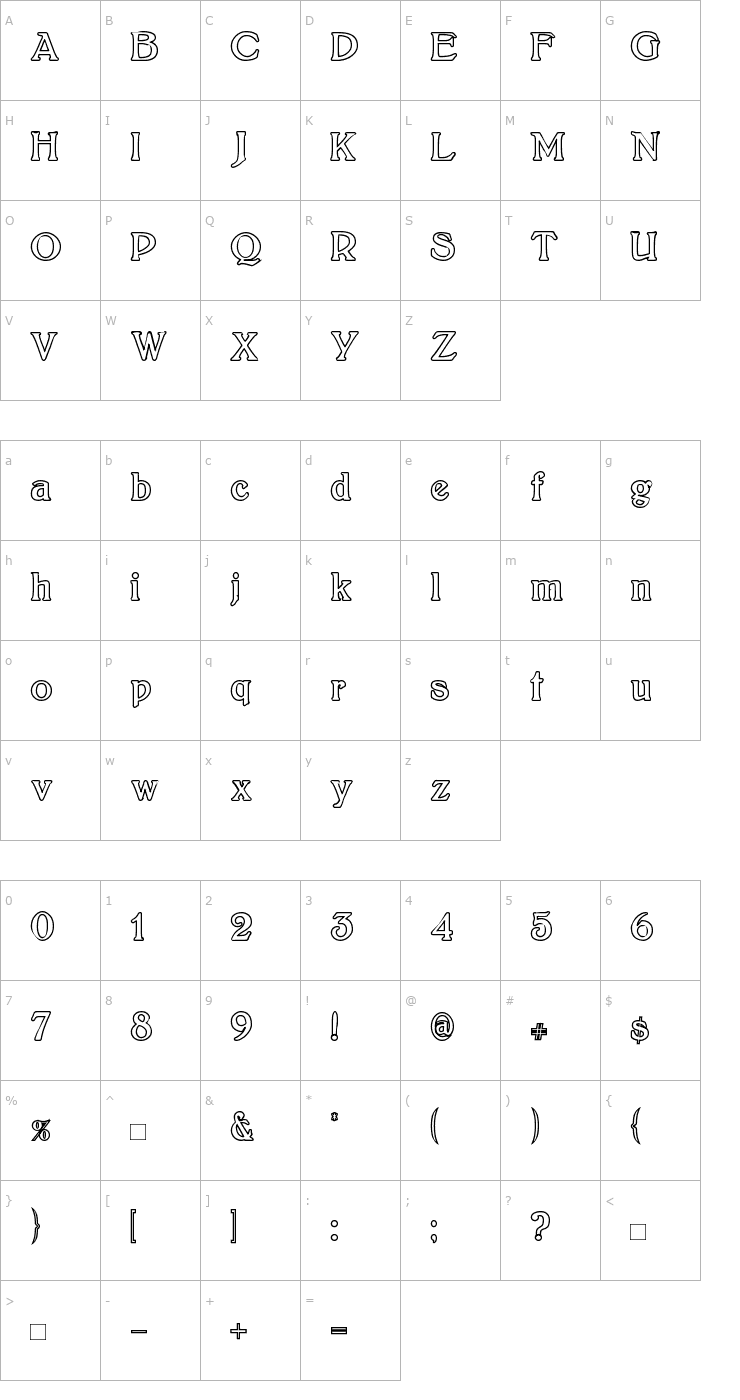 Character Map BoltonOutline Font